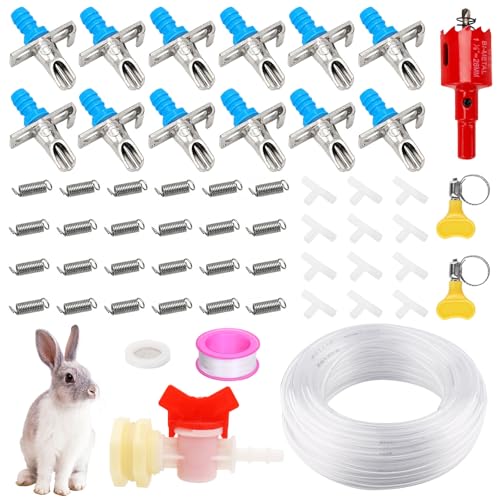 Automatic Rabbit Nipple Drinker Kit, 12 Sets No-Leak Water Nipples | 19FT hose & Installnation Tools，ABS Bite-proof Watering Systerm, Fits for Small caged Animals