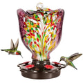 LUJII Rose Shaped Hummingbird Feeder for Outdoor Hanging, Hand-Blown Glass, 25 fl.oz, Leak-Proof and Rustproof, with Ant Moat and 5-Port Metal Cover, Purple - color: Purple