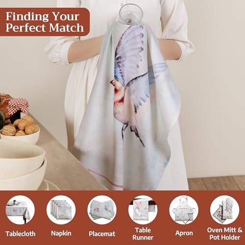 Maison d' Hermine Kitchen Towels Set of 3 Reusable 100% Cotton 27.50" x 20" | Cloth Tea Dish Towels Absorbent with Hanging Loop for Kitchen Dining Party Wedding Hotel Home Spring Summer - Flying Birds - color: 045 - Flying Birds