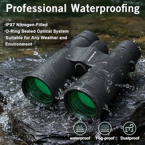 Aurosports 15x52 Waterproof Binoculars for Adults Hunting Binoculars Black | IPX7 Nitrogen-Filled, HD Optical System, BAK4 Prism, FMC, Low Light Vision, Bird Watching, Cruise, Travel, Stargazing - color: Black