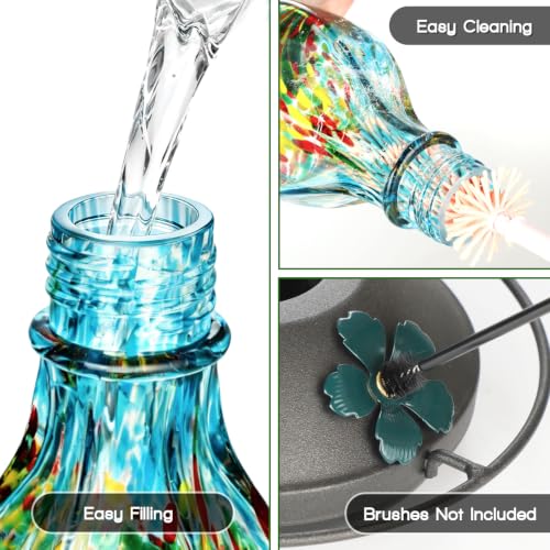 Hand Blown Glass Hummingbird Feeders for Outdoors Hanging, 24oz Wild Bird Nectar Feeder with Ant Moat and Perch, Bee-Resistant Ports, Garden Decor, Gifts for Women Mom, 1 Pack, Blue Phoenix - color: Blue Phoenix