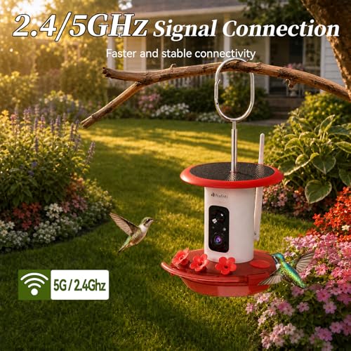 Smart Hummingbird Feeder with Camera 5G WiFi, 3K, Solar Leakproof | AI Bird Alerts, Bee Ant-Pproof Design, Easy Refill, EasyCleaning, Weatherproof, HummingBird Watching, Birthday Gift for Mom