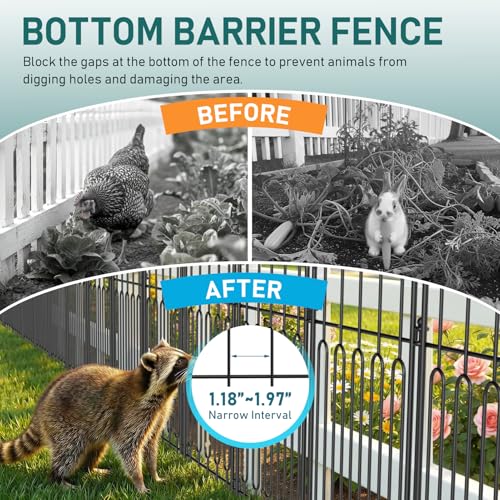 Goovilla Garden Fence, Total 10ft(L) x 21in(H), 10 Pcs, Rustproof Metal | Garden Fencing Animal Barrier, Wire No Dig Fence Panels, Black Decorative Garden Fences and Borders for Dogs,Flower Bed,Patio - size: Square arch with Curved