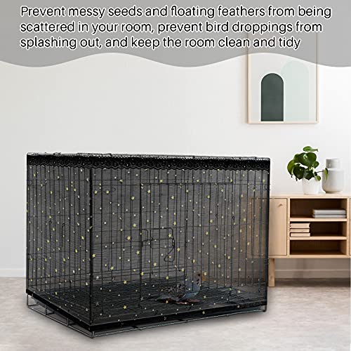 Shappy Large Bird Cage Cover Birdcage Nylon Mesh Net Cover Seed Feather Catcher Twinkle Star Universal Birdcage Cover Bird Seed Guard Skirt for Parakeet Macaw African Round Square Cage (Black, L)