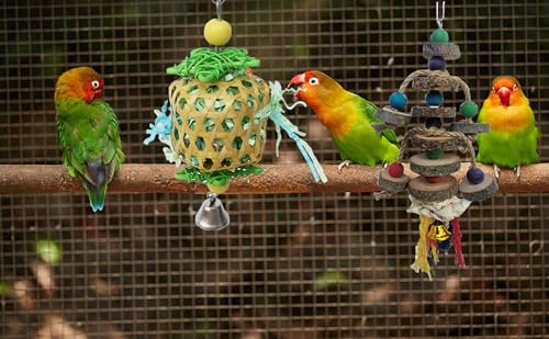 Bird Toys for Conures Parakeet, Birds Cage Accessories, Bird Shredding Foraging Toys for Cage - color: WoodMan