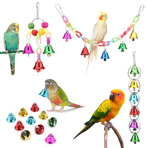 Hypeety Colorful Bird Bell Toys Parakeet Cage Hanging Chew Bells for Parrot | Bright colorful bells, chewable, safe materials, fits most cages, easy to hang, reduces boredom, for small parakeets, 4 pack - color: 4pcs Set