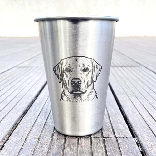 4 Pack 16oz Conical Stainless Steel Cups - Laser Engraved Animals, Stackable Durable Metal Cold Drink Cups for Parties & Outdoor Events (Dachshund/Golden Retriever/Labrador/Rottweiler) - color: Dog Set 2