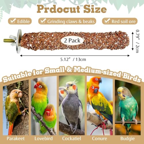 PINVNBY 2 PCS Natural Bird Perches Calcium Mineral Parakeet Chewing Toy Sticks Parrot Beak Grinding Stone Cage Accessories for Small Medium Budgie Cockatiel Conure Lovebird