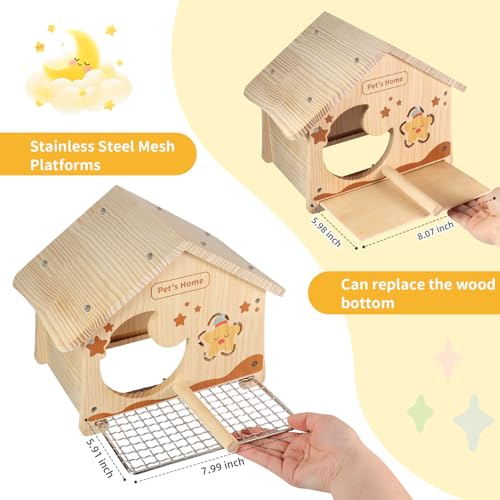 Wooden Bird House with Removable Wood Tray & Stainless Steel Mesh Bottom, DIY Paintable Birdhouse for Lovebirds Budgies Cockatiels Conures, Cozy Bird Nest Indoor Outdoor Use (Wood Tray + Steel Mesh)