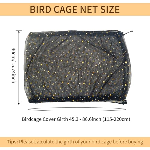 Bird Cage Seed Catcher, 45-90'' Adjustable Bird Cage Cover, Universal Nylon Bird Cage Mesh Net, Bird Cage Skirt Guard Accessories for Parrot Parakeet Macaw Round Square Cage (Black) - color: Black, size: Small