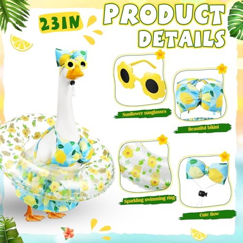 Bikini Porch Goose Outfits with Sunglasses and Swimming Tube for 23" Summer Goose Costume Garden Patio Statue Decor(Lemon) - style: Lemon