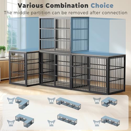 Lyromix 48'' XXL Dog Crate Furniture with 3 Doors for Large Dogs | Wooden Kennel End Table, Heavy Duty Indoor Cage for Golden Retriever Labrador, Multiple Units Can be Combined, Grey - color: Ancient gray, size: 47.2"L x 29.1"W x 37.6"H