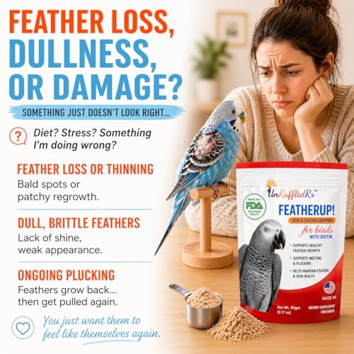 FeatherUp! Bird Molting Support & Feather Growth Supplement - for Plucking, Regrowth & Molt - Multivitamin & Amino Acids for All Birds - 90g (240 Servings)