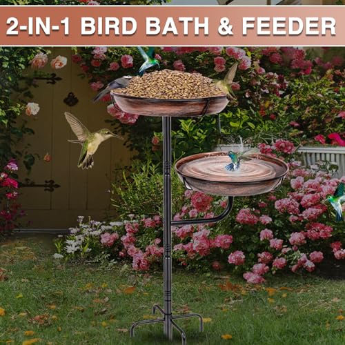 ZMCYNG Metal Bird Bath for Outside, 41in Standing Bird Bath Feeder Bowl | Outdoor Freestanding Birdbaths Bowl, Double Bowl Bird Bath Stand for Garden Yard Patio Outdoor Decor, Upgraded 5-Pronged Base