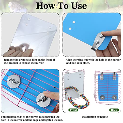 Mygeromon Bird Mirror for Cage with Parrot Rope Perches | for Parakeet, Budgerigar, Lovebird