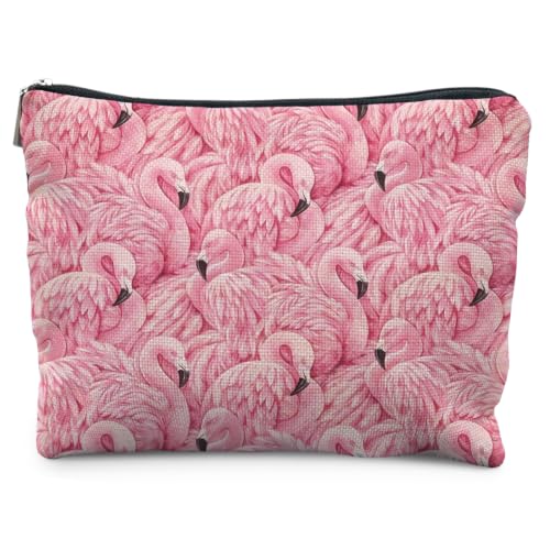 Pink Flamingo Gifts Canvas Makeup Bag for Women | Flamingo Lover Gifts, Preppy Pink Bird Canvas Cosmetic Bag Beach Bags Travel Toiletry Zipper Pouch Storage Organizer - color: Flamingo 2
