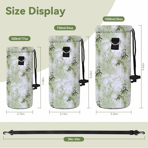 Neoprene 500ML/750ML/1000ML Water Bottle Bag Carrier, Portable Insulated Bottle Sling Holder Case Pouch with Adjustable Shoulder Strap for Men Women Walking Hiking Running - color: Bamboo Forest, size: 1000ML