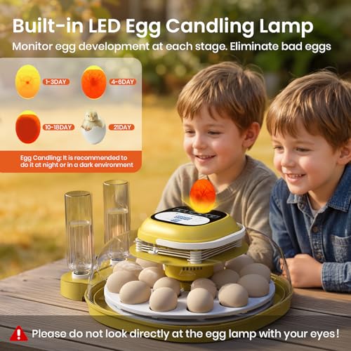 Egg Incubators for Hatching Eggs with Automatic Egg Turning & Humidity Control - 18/33 Egg Capacity, LED Display, Auto Water Refill & Built-in Candler for Chicken, Duck, Quail, Turkey Eggs