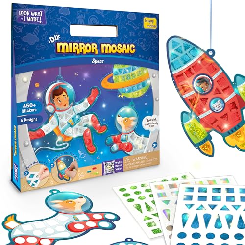 Imagimake Mirror Mosaic - Space, 5 Templates, 450+ Stickers | Mess-Free Craft Activity, Screen-Free Creative Art Kit for Kids, Birthday Gift for Boys & Girls Ages 3,4,5,6,7 Years Old - style: 3. Space