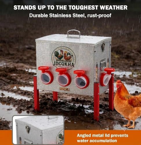 55LB Automatic Chicken Feeder,Large Metal Chicken Feeder with 8 Ports ,Adjustable Legs