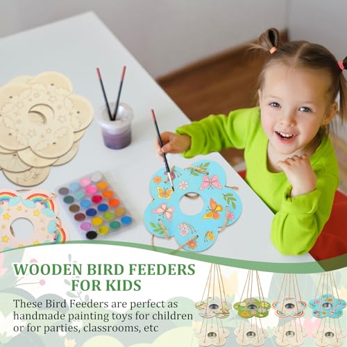 DoubleFill 48 Pack Bird Feeder Craft Kits for Kids Ages 3-8 DIY Wooden Bird Feeder to Build Arts and Crafts for Kids DIY Your Own Unfinished Wooden Ornaments Painting Kits Outdoor Summer Craft