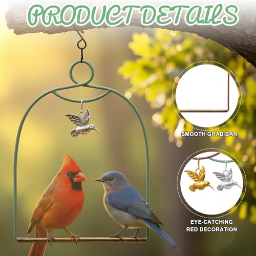 LemonRoad 2 Pcs Hummingbird Swing, Metal Frames Birdie Swing with Hummingbird Hanging Decor Hummingbirds Perch with Iron S Hooks for Hanging Indoor Outdoor Trunk Lawn Patio Garden - color: Red and Green, size: 6.7 x 9.1 Inch, style: Arch