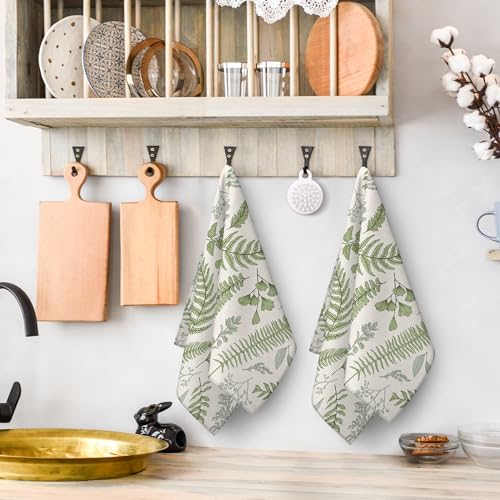Cute Botanic Dish Towels for Drying Dishes Sage Green Kitchen Towels | Set of 2 Absorbent Herbs Leaves Decorative Hand & Tea Tewel for Kitchen Baking Bar Spring Summer Decor - color: Cute Botanic