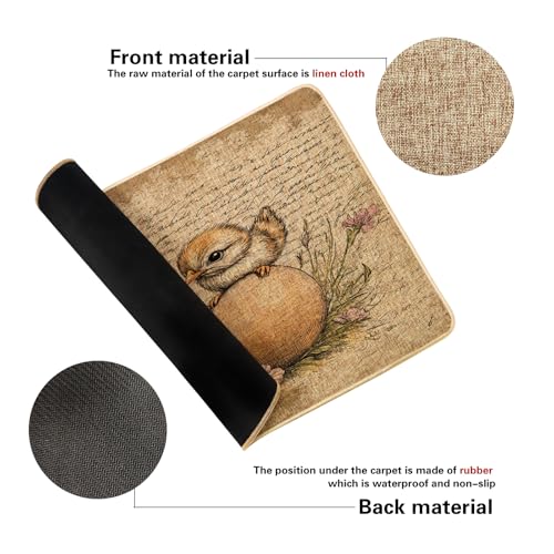 Cute Chickens Welcome Mat, Yellow Hatching Chick Doormat for Spring & Easter Home Decor, Non-Slip Absorbent Indoor & Outdoor Entrance Mat, Easy Maintenance 29x17 Inch