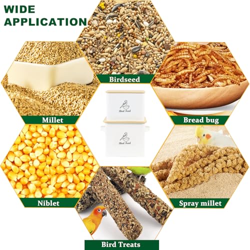Bird Seed Storage Container Set of 2,10LB Bird Food Container-White | Metal Bird Seed Container with Bamboo Lids, Airtight Wild Bird Seed Tin for Storing Sunflower Seed-Squirrel proof - color: White(Bird Feed)