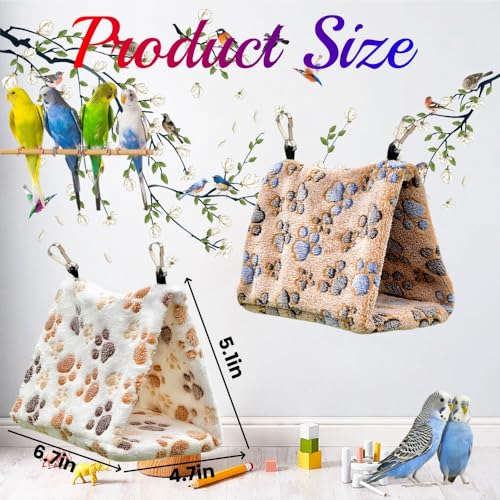 2 Pack Bird Nest Plush Snuggle Bird Hammock Hanging Bird Cave Parrot Sleeping Bed Shed Hut Hanging Tent for Budgies Finch Parakeet Cockatiel Cockatoo Lovebird-Foot Pattern (Brown&White) - color: Brown&White(Foot Print)