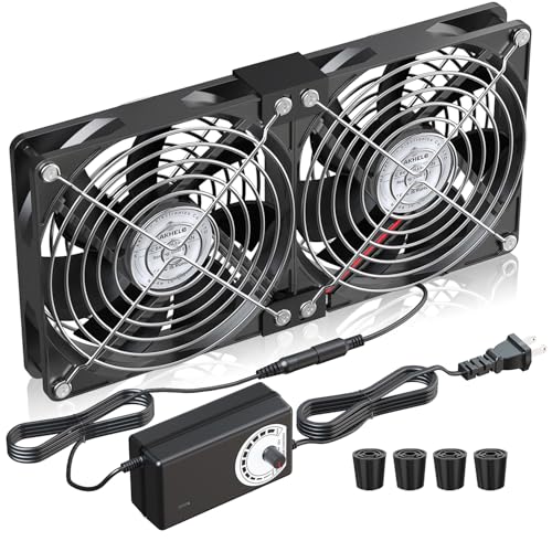 2 x 120mm 240mm Computer Fan with AC Plug 110V/220V to DC 12V Power Supply, Speed Controller 3V-12V Adjustable, for PC Case/Server/Cabinet/Workstation/Small Box Exhaust Cooling - size: 2x120mm