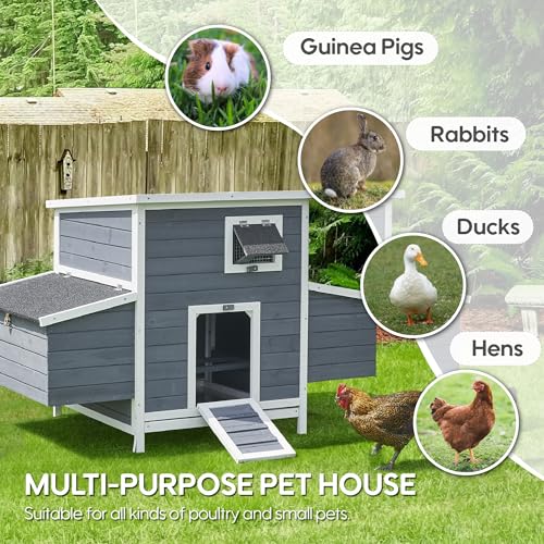 59" Chicken Coop for 2-6 Chickens, Wooden Chicken House with 2 Nesting Boxes, Outdoor Hen House Poultry House Pet Hutch Chicken Cage with Openable Roof & Ramp, 59''L*33.5''W*38.6''H
