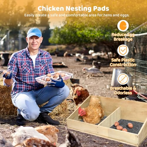 8 Pcs Chicken Nesting Pads, Washable Nesting Box Liners for Chicken Coop, Reusable Plastic Nest Box Pads with 4 Pcs Fake Wooden Eggs, Chicken Laying Mats, 12×12×0.8 inch - color: Dark Grey x 8