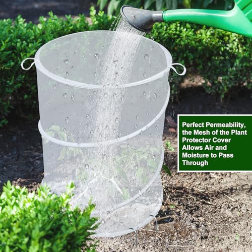 4 Pack Pop up Plant Covers Tent from Animals, 20"H X 13"D Insect Barrier Mesh Plant Guard Cover Net White Garden Plant Protectors Mini Greenhouse Plant Protection Cage with Stakes for Outdoor Plants - color: White