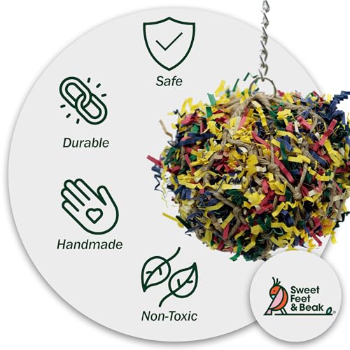 Sweet Feet and Beak Shredder Ball, Small, 3" Bird Shredding & Foraging Toy | Stuffed with Shredded Paper & Wood Toys, Encourages Foraging, Climbable Design, Available in 3 Sizes, Bird Perch Toy - size: 3 inch
