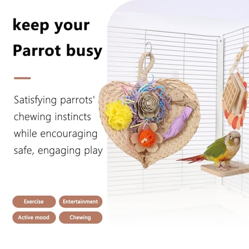 Parrot Chew Toys Set - Natural Wood & Loofah Toys with Plant-Based Dyes, 3 Pack Bird Chew Toys for Cockatiels, Conures & Small Parrots for Cage Enrichment (3 Pieces ofcolor Series) - color: 3 pieces ofcolor series