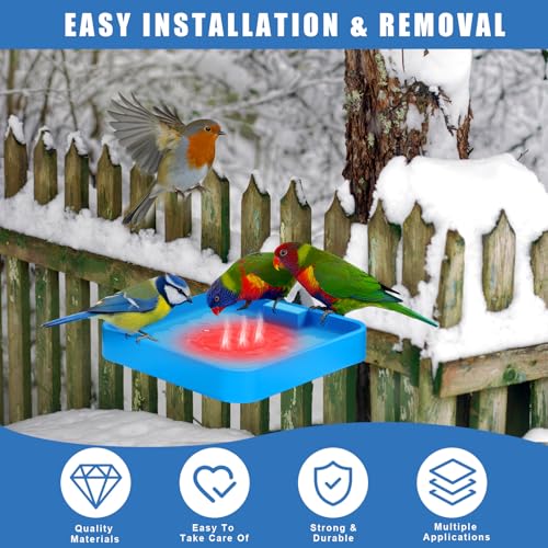 4 Pcs Heated Bird Bath Feeder for Deck Railing, Classic | Detachable Copper Disk, Insulation Tape, Cord Cover Included, Dual Birdbath Feeder for Garden Yard Patio, Prevents Freezing - style: Classic