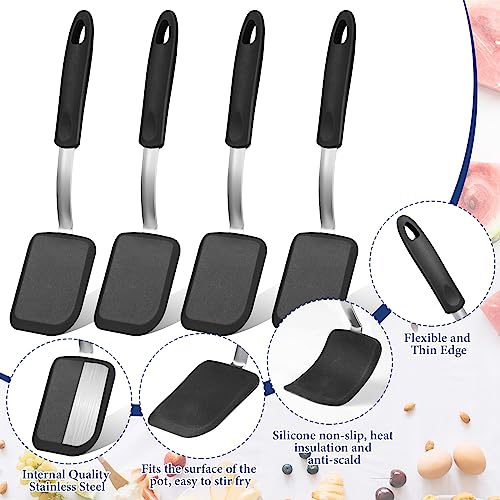 Gejoy 4 Pcs Silicone Cookie Spatula Turner Mini Brownie Spatula Flexible Silicone Spatulas Nonstick Cookware Heat Resistant No Scratch Flipper Baking Utensils for Egg Pancake(Black) - color: Black