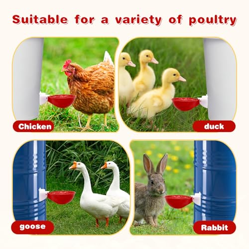 Chicken Waterer Cups 10/20 Packs Large Chicken Watering Cups Automatic Chicken Water Cups Tee Fittings Poultry Waterer Suitable for Duck, Chicks, Goose, with Mounting Hole Opener (10) | Leak-proof design，High-quality plastic，Quick Installation，Easy to cle