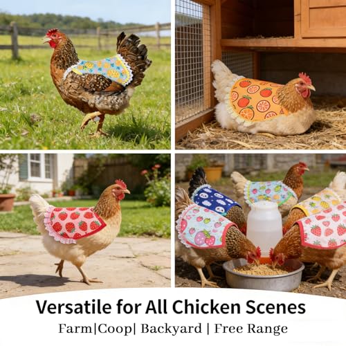 JINGYAN 5-Pcs Pet Chicken Apron Set with Elastic Shoulder Straps-Waterproof Printed Vest Wing Back Protector for Hen PoultryProtection Equipment Accessories
