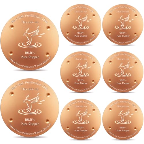 8 Pcs 4'' Copper Disc for Bird Bath,0.6mm | 0.8mm Thick, 99.99% Pure Metal for Birdbaths Purification, 4 Point Support Outdoor Bowls, Prevents Algae Buildup - style: Bird Pattern