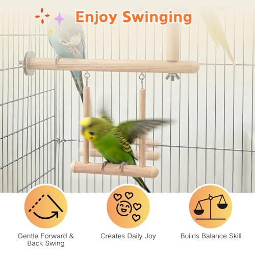 3-in-1 Bird Toys Perch Swing Rotating, Parakeet Cage Accessories | Bird Playground, Hanging Cockatiel Toys, Easy to Install & Clean, for Budgie, Conure, Lovebird, Canary, Finch - color: swing+perch+rotating