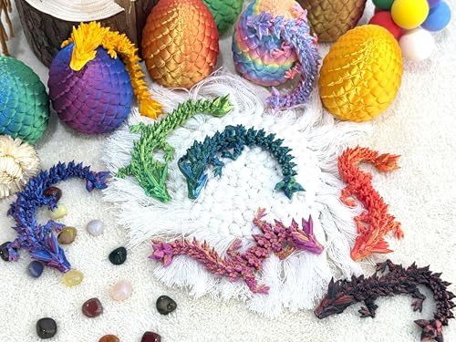 12PCS 3D Printed Dragon Eggs with Articulated Crystal Dragons Inside | Mystery Egg Surprises, Flexible dragons, Easter Basket Stuffers, Party Favors, Classroom Rewards, Gifts, Random Colors - color: Rainbow Dragon Eggs
