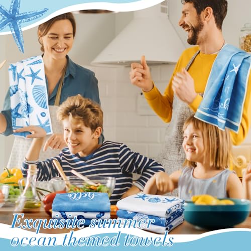 Oudain 6 Pcs Beach Kitchen Towels Ocean Coastal Hand Towel Sea Theme Nautical Starfish Shells Tea Dishcloths 24 x 16 Inches Seahorse Dish Cloths for Home Kitchen Bathroom Xmas Gifts - color: Starfish