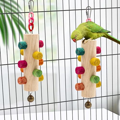 Cylinder Bird Chew Toy, Parrot Cork Stopper Toys Bird Swing Bell Hanging Wooden Puzzle Foraging Toys Small Bird Bite Perch Stand, Small and Medium Parrots (1 Pack-Cylinder Cork Stick) - color: 1 Pack-Cylinder Cork Stick