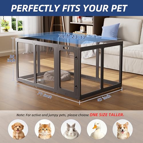 Clear Acrylic Dog Playpen Indoor, Puppy Cat Small Pet Play Pen, Pet Cat Playpen for Rabbits, Dog Fence Crate Kennel Whelping Cage (35", Black, 10 Panel) - color: Black, size: 35"H