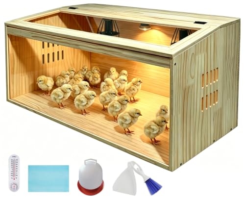 Large Chicken Brooder Box, All-in-One Brooder with Heating Lamps, Moisture Proof Pad, Thermometer, Cleaning Tools and Pee Pads, for Chicks, Quail, Hamsters, Up to 30 Chicks, 31.5" × 15.7" × 15.7"