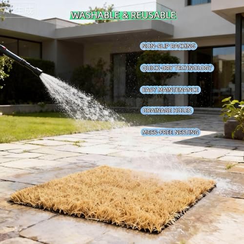 Chicken Nesting Pads 12x12" Washable Nesting Box Pads for chickens 4 Pack | Reusable Artificial Grass Nest Box Liners for Chickens - Easy Clean Poultry Bedding for Chicken Coop with Drainage Holes