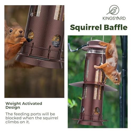 Kingsyard Squirrel Proof Bird Feeders for Outdoors Hanging | 4 Ports with Weight-Activated Perch, Chew-Proof Metal, Removable Easy-to-Clean Base, 3 lb Seed Capacity, Antique Copper - color: Antique Copper