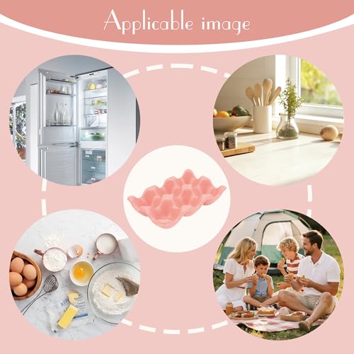 Ceramic Egg Holder Trays, 2-Pack Pink, 6-Slot Each (12 Eggs Total) — Countertop & Fridge Egg Cups Organizer, Glazed Stoneware Egg Rack